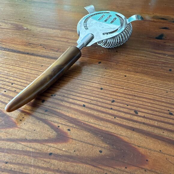 MCM Parker Gaines Stainless Cocktail Strainer w/ Marbled Bakelite Handle USA - Picture 6 of 7